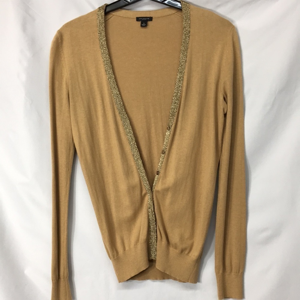 Ann Taylor Gold Cardigan With Metallic Details Size S Like-NEW
